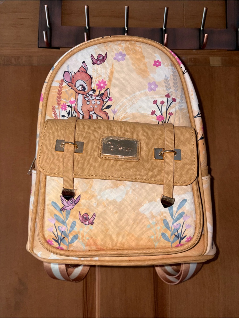 Disney Tan Bambi Mini Backpack with Floral Accents
